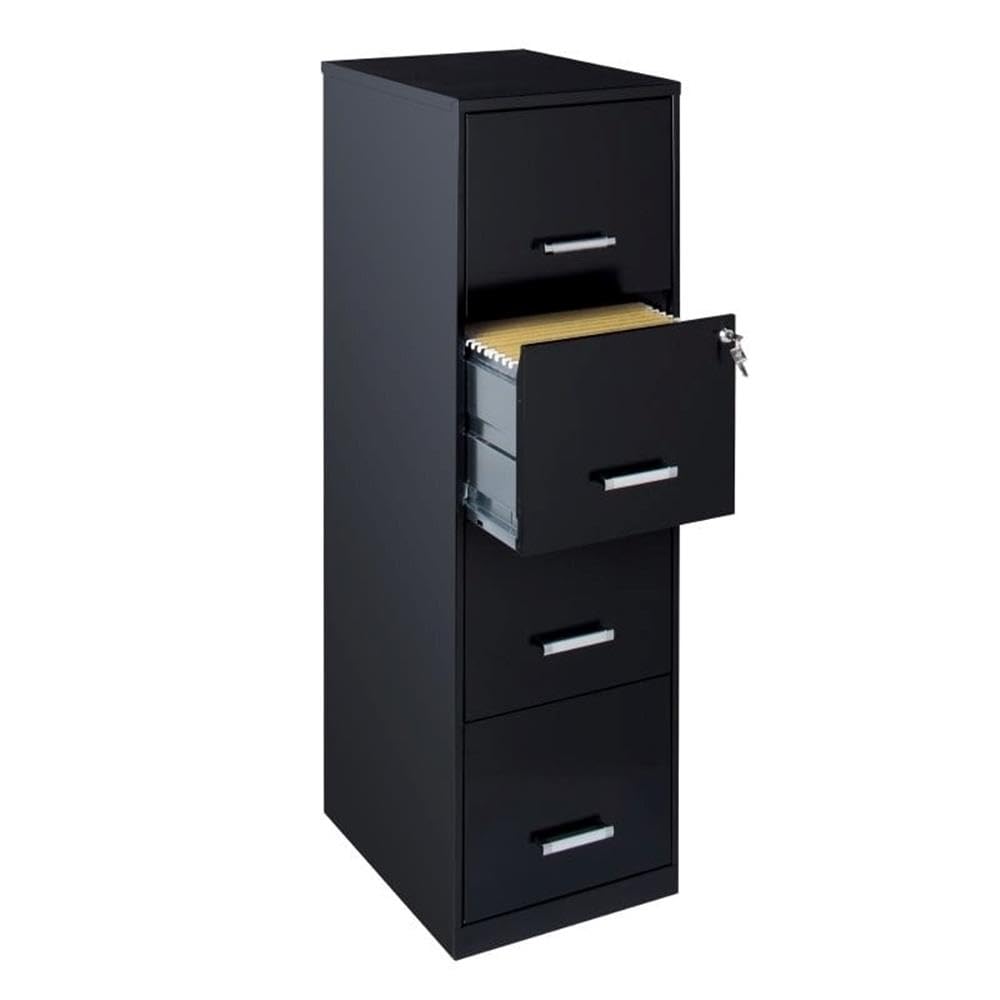 18" Deep 4 Drawer Black Metal Filing Cabinet F385