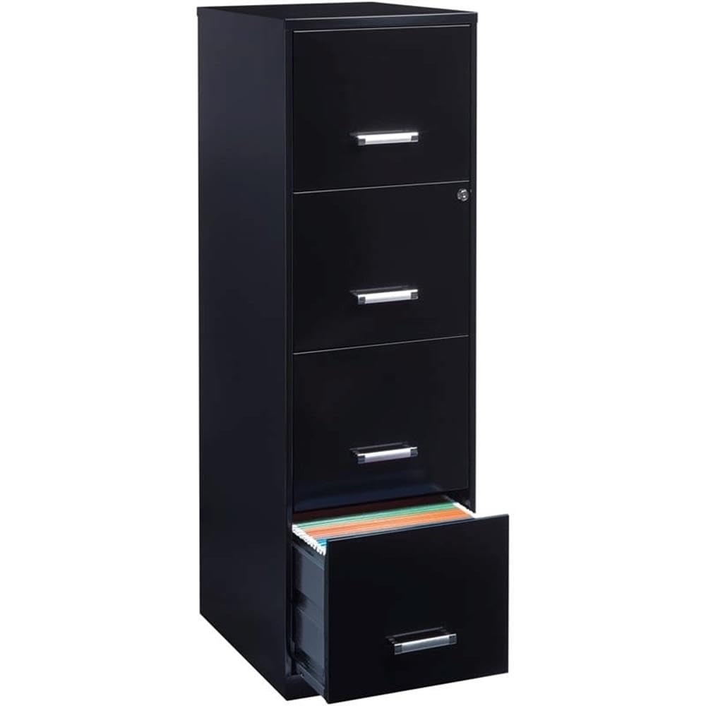 18" Deep 4 Drawer Black Metal Filing Cabinet F385