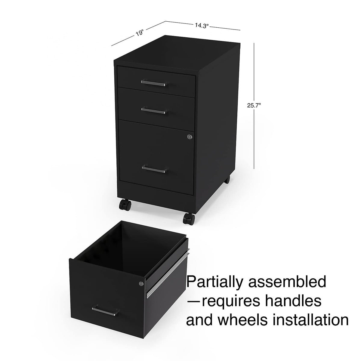 Black 3 Drawer Letter Size File Cabinet U384