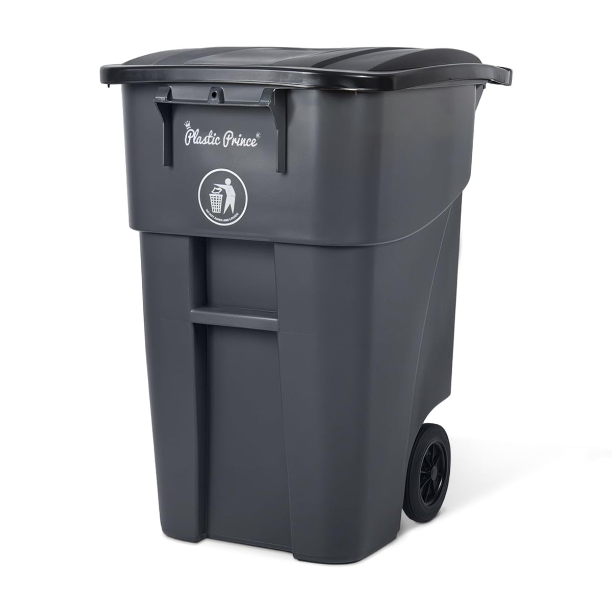 50 Gallon Gray Outdoor Trash Can with Lid and Wheels Q282