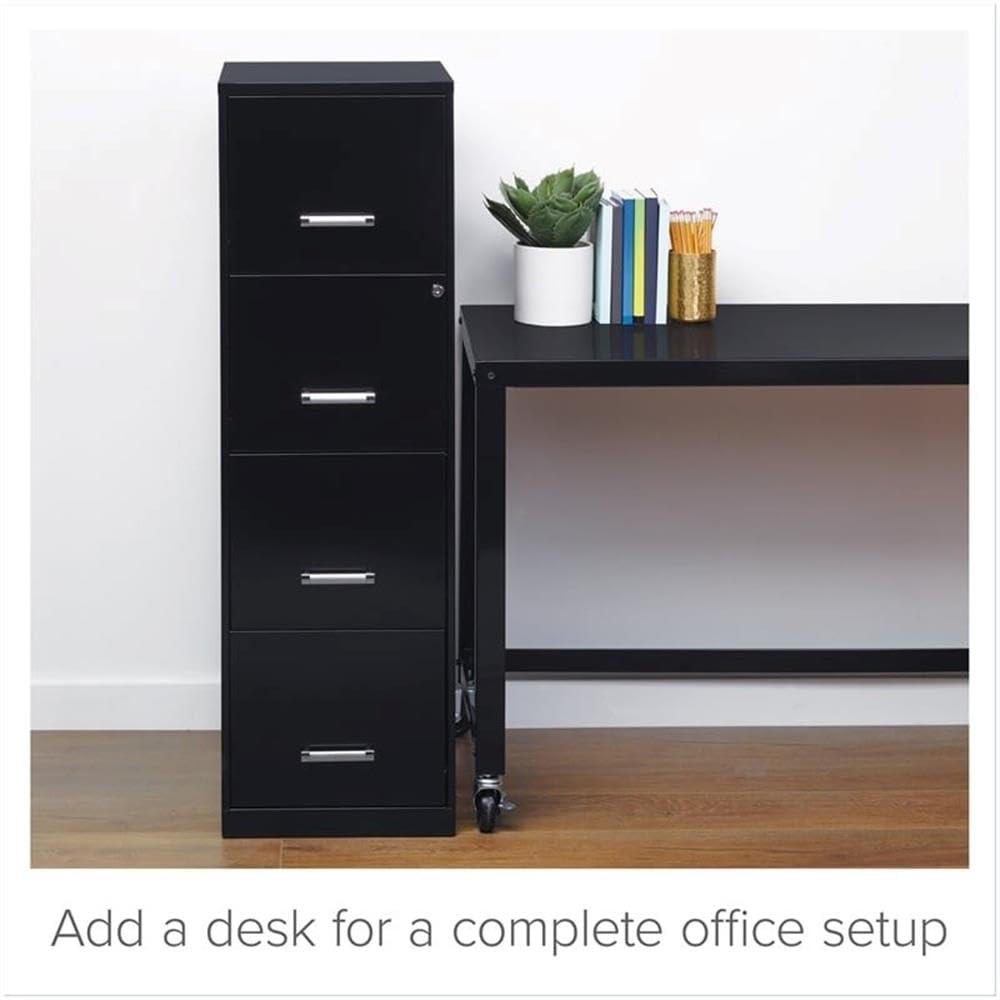 18" Deep 4 Drawer Black Metal Filing Cabinet F385