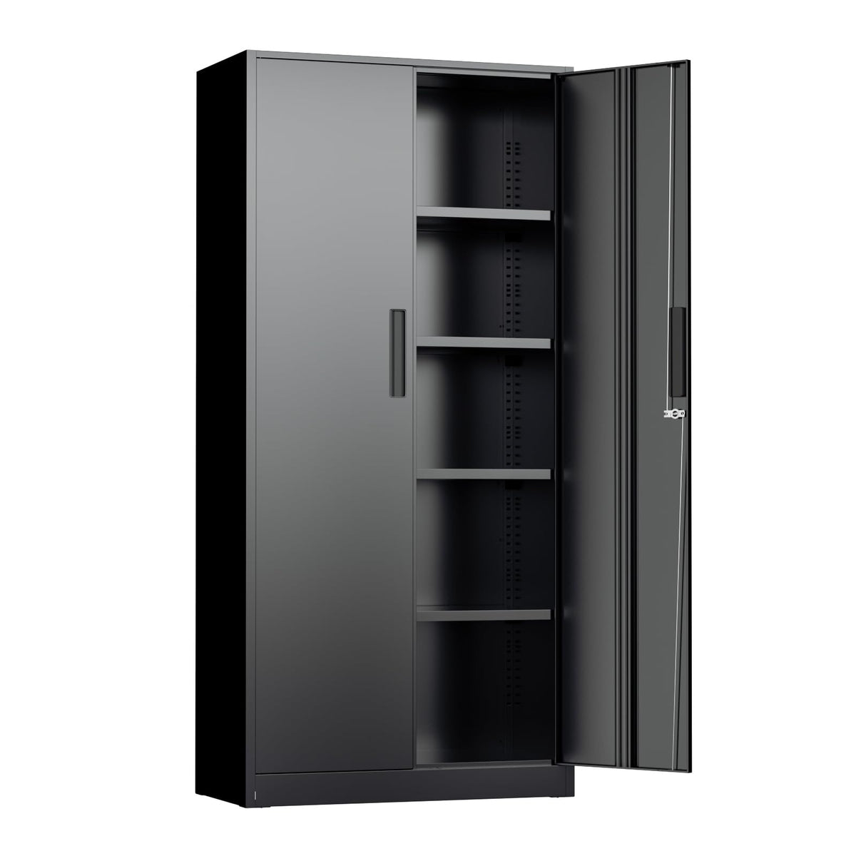 Black 72" Locking Steel Storage Cabinet with 4 Adjustable Shelves W720983