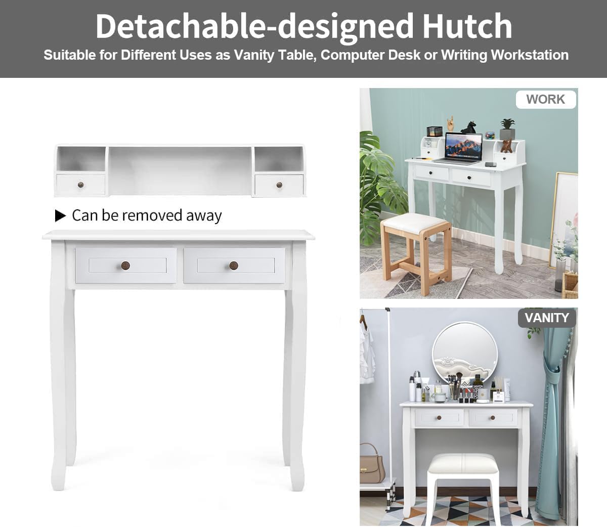 White Writing Desk with Hutch W31830