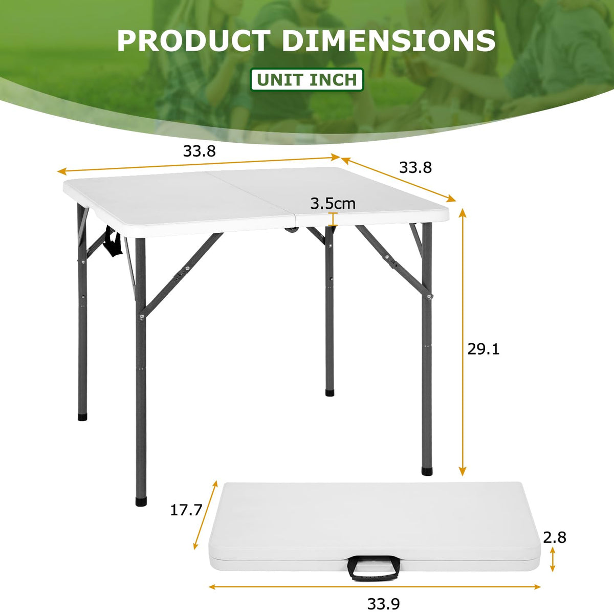 34" White Portable Plastic Folding Table E737