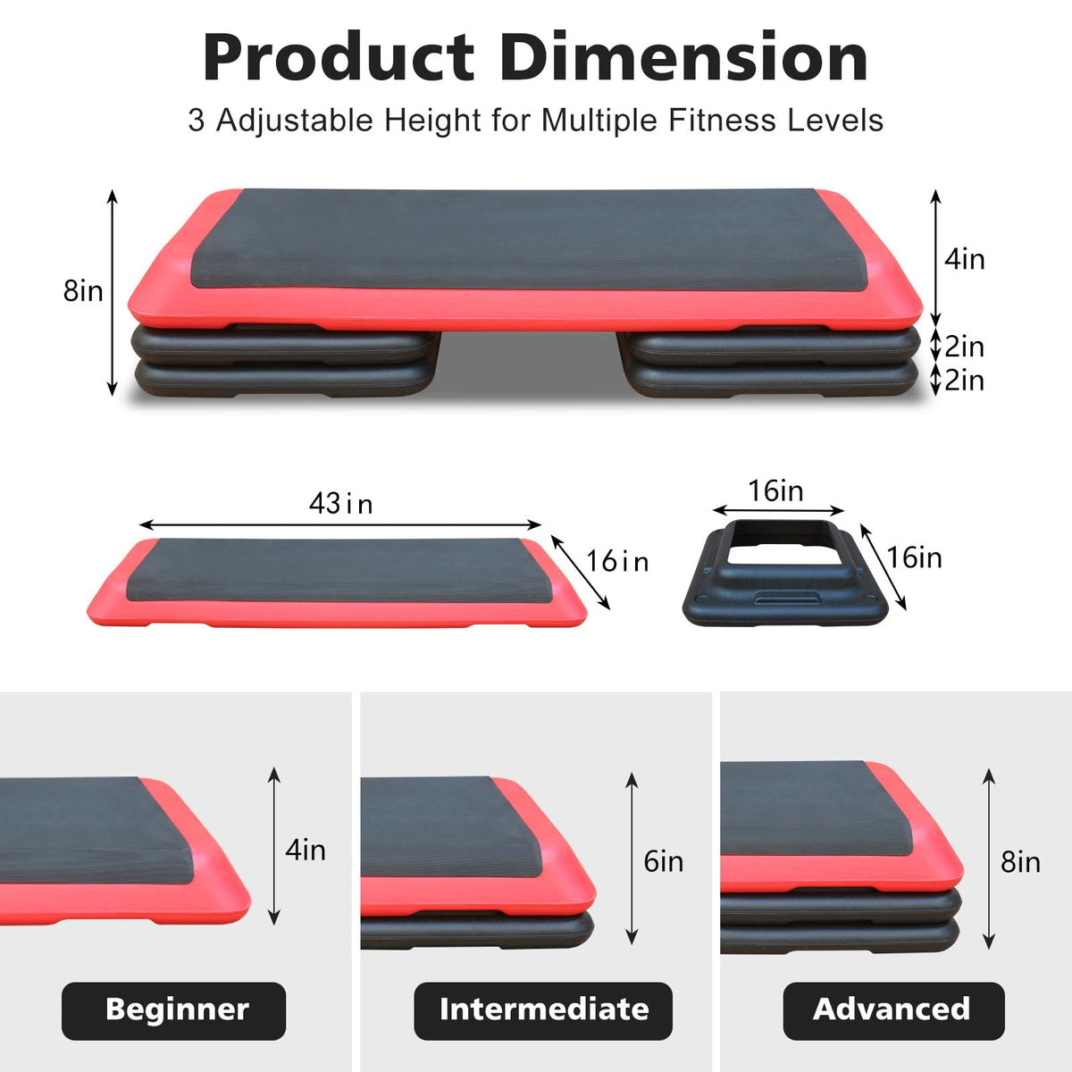 43'' Adjustable Aerobic Exercise Step Platform with 4 Stackable Risers H459