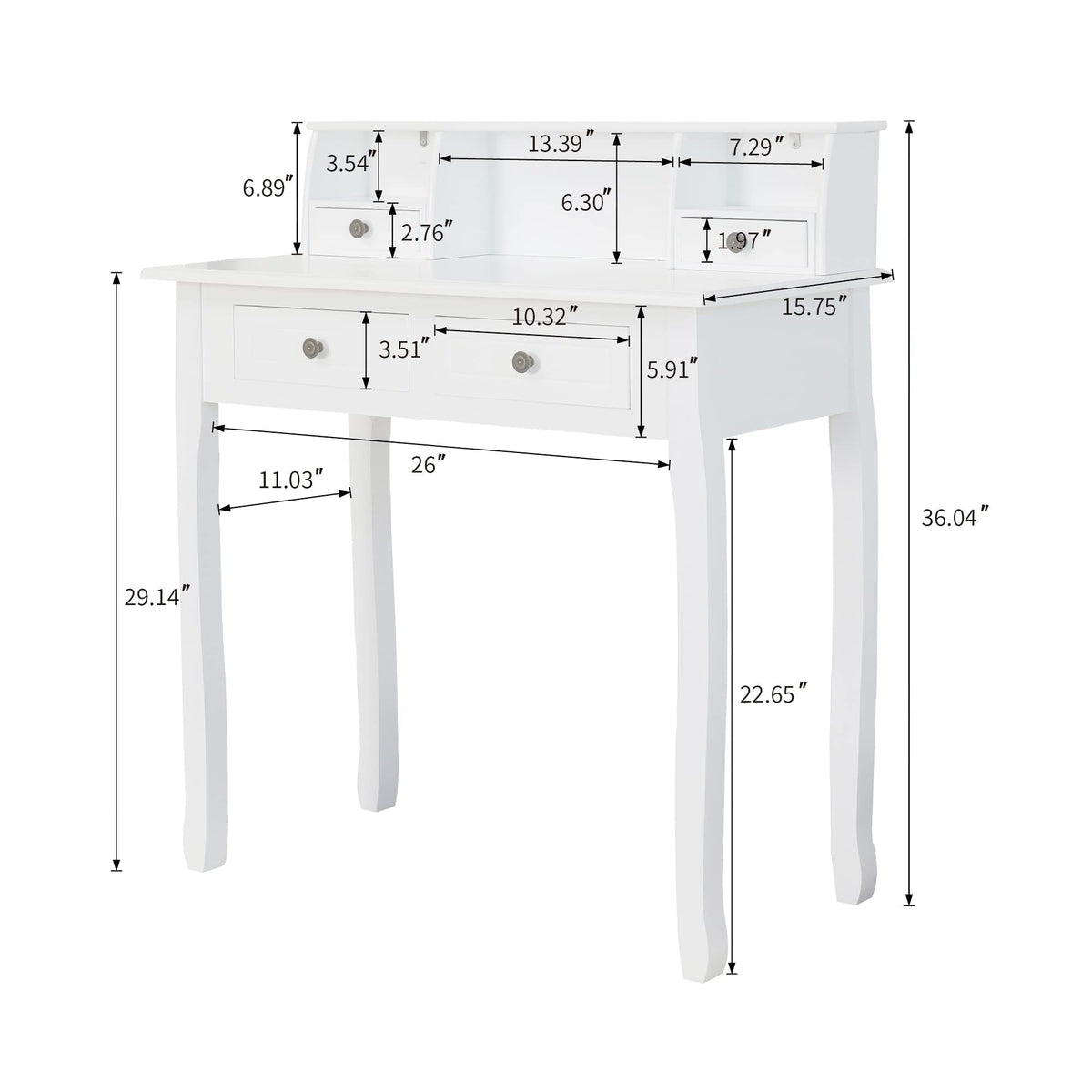 White Writing Desk with Hutch W31830