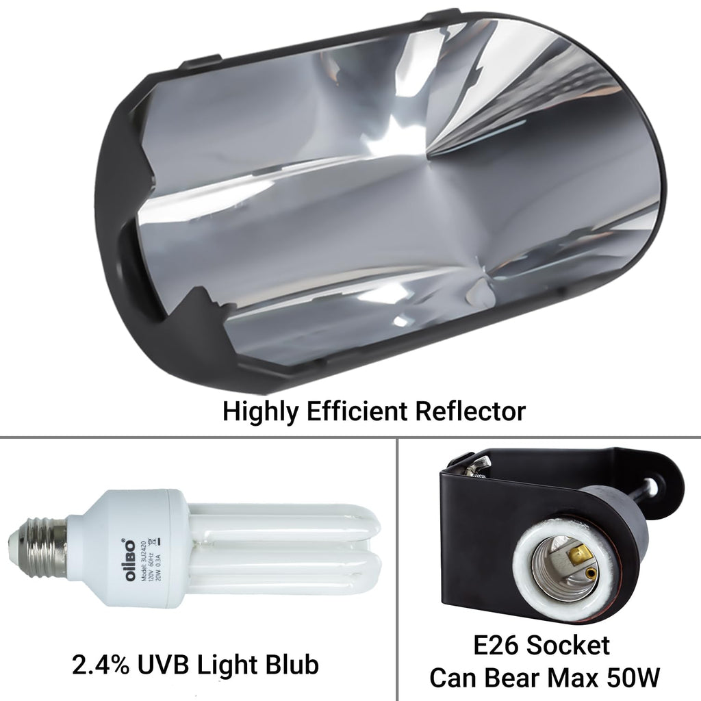 Bird Cage Light Fixture Combo Kit, 2.4% UVB UVA 20W Compact Fluorescent Bulb N45109