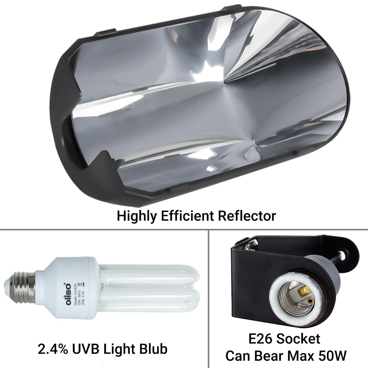 Bird Cage Light Fixture Combo Kit, 2.4% UVB UVA 20W Compact Fluorescent Bulb N45109