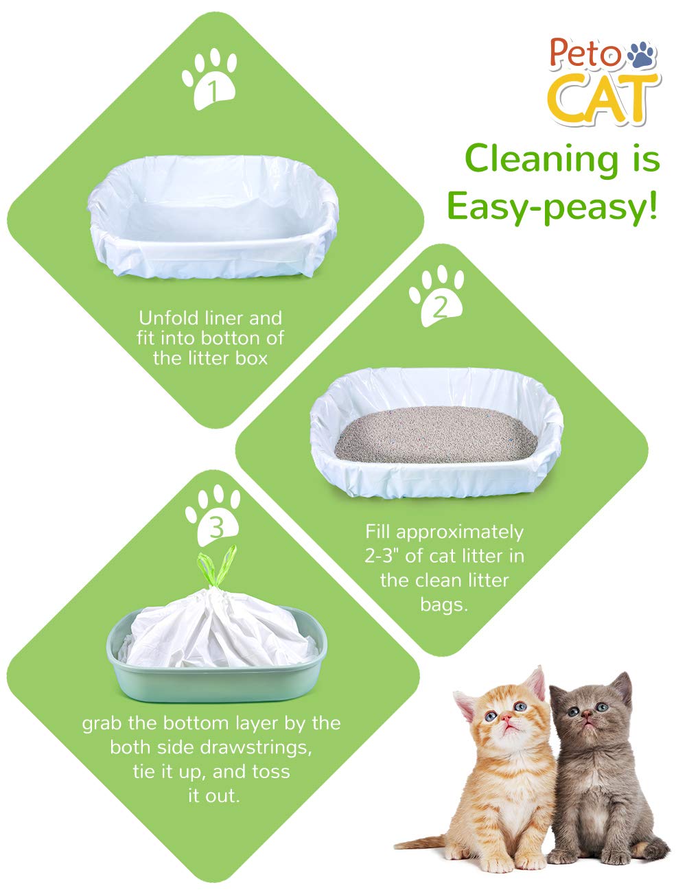 34 Count Jumbo Drawstring Cat Litter Box Liners P270