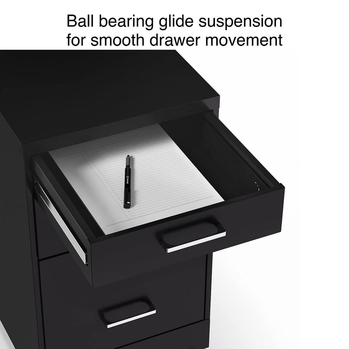 Black 3 Drawer Letter Size File Cabinet U384