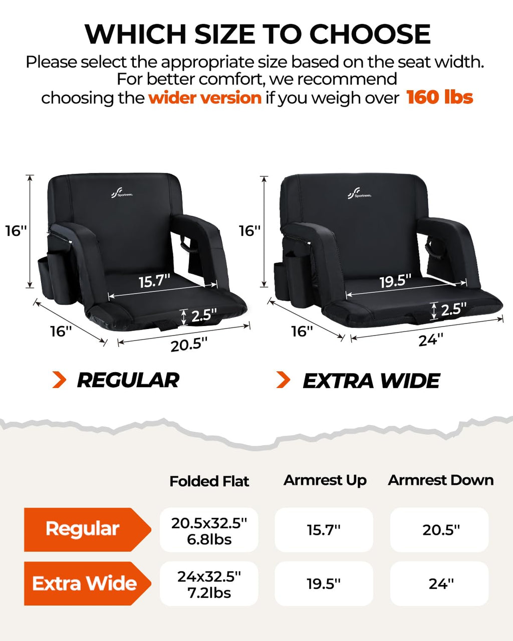 Stadium Seats with Back Support 2.5'' Thick Cushion 6 Adjustable Angle Bleacher Seat with Armrest W154