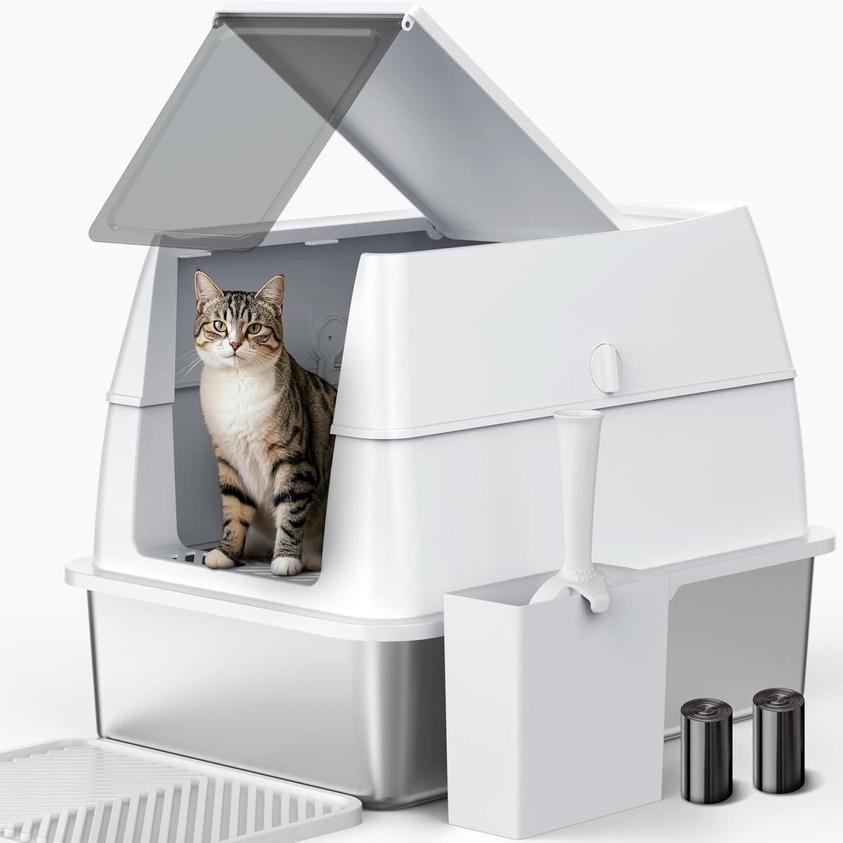 XL Stainless Steel Litter Box with Lid D95869