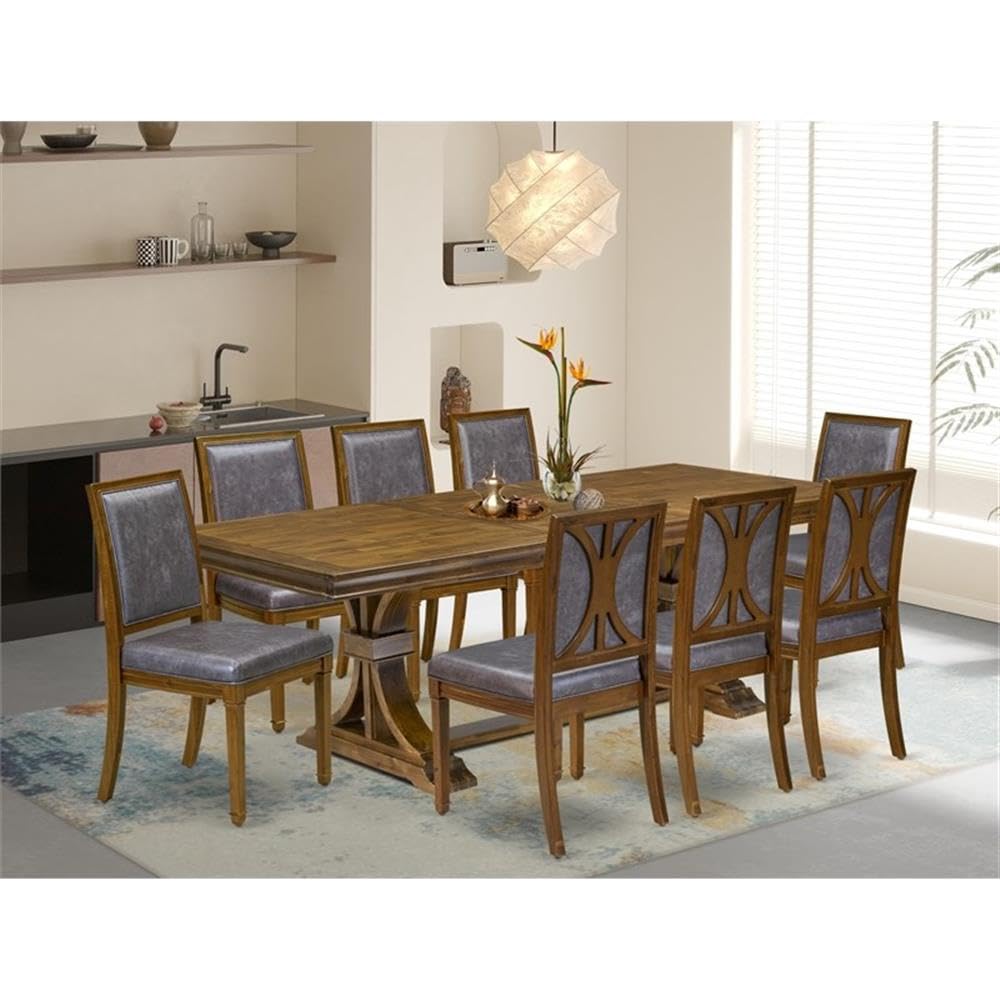 9-Piece Acacia Wood Dining Table Set with 8 Chairs B9406