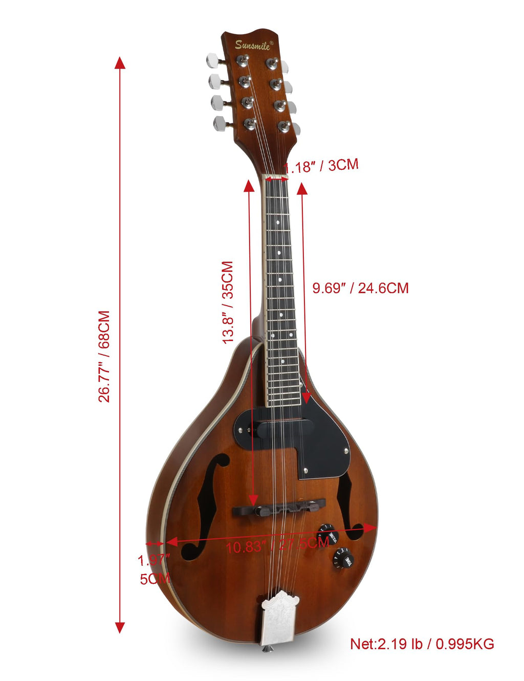 8 String Acoustic-Electric Mandolin Instrument with Pickup H1144