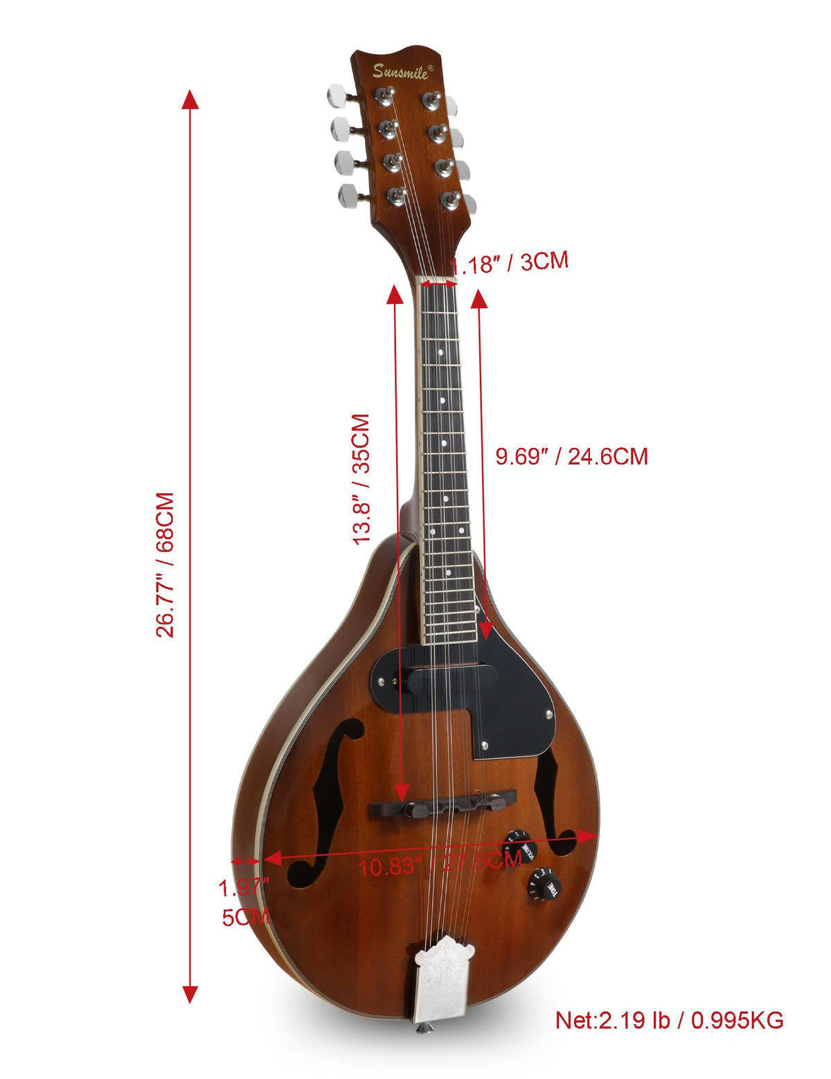 8 String Acoustic-Electric Mandolin Instrument with Pickup H1144