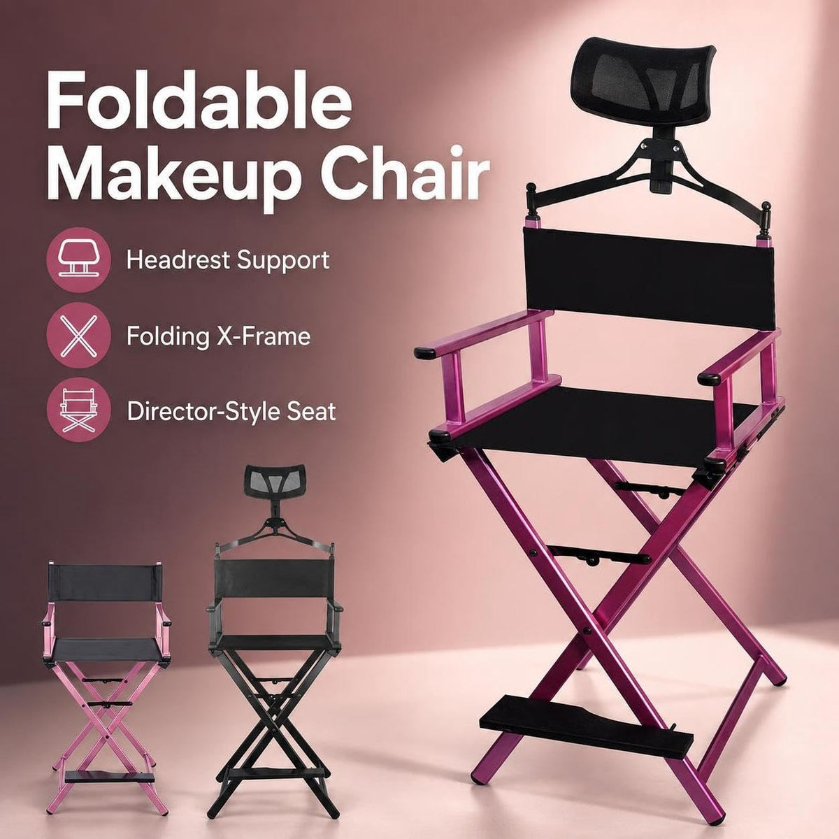 Foldable Adjustable Height Director Chair with Headrest N979