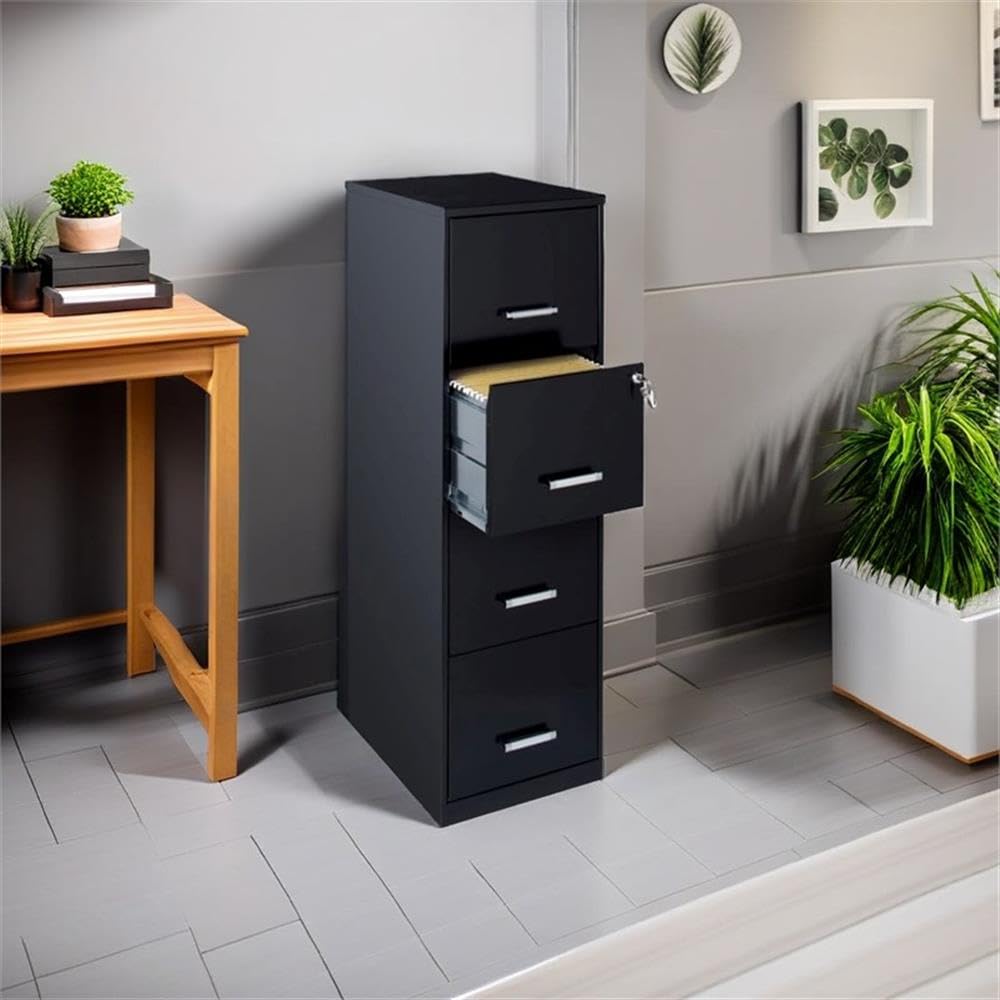 18" Deep 4 Drawer Black Metal Filing Cabinet F385