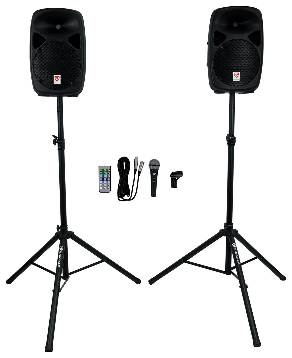 Powered PA Speaker Package with Mic Stands Cables P80582