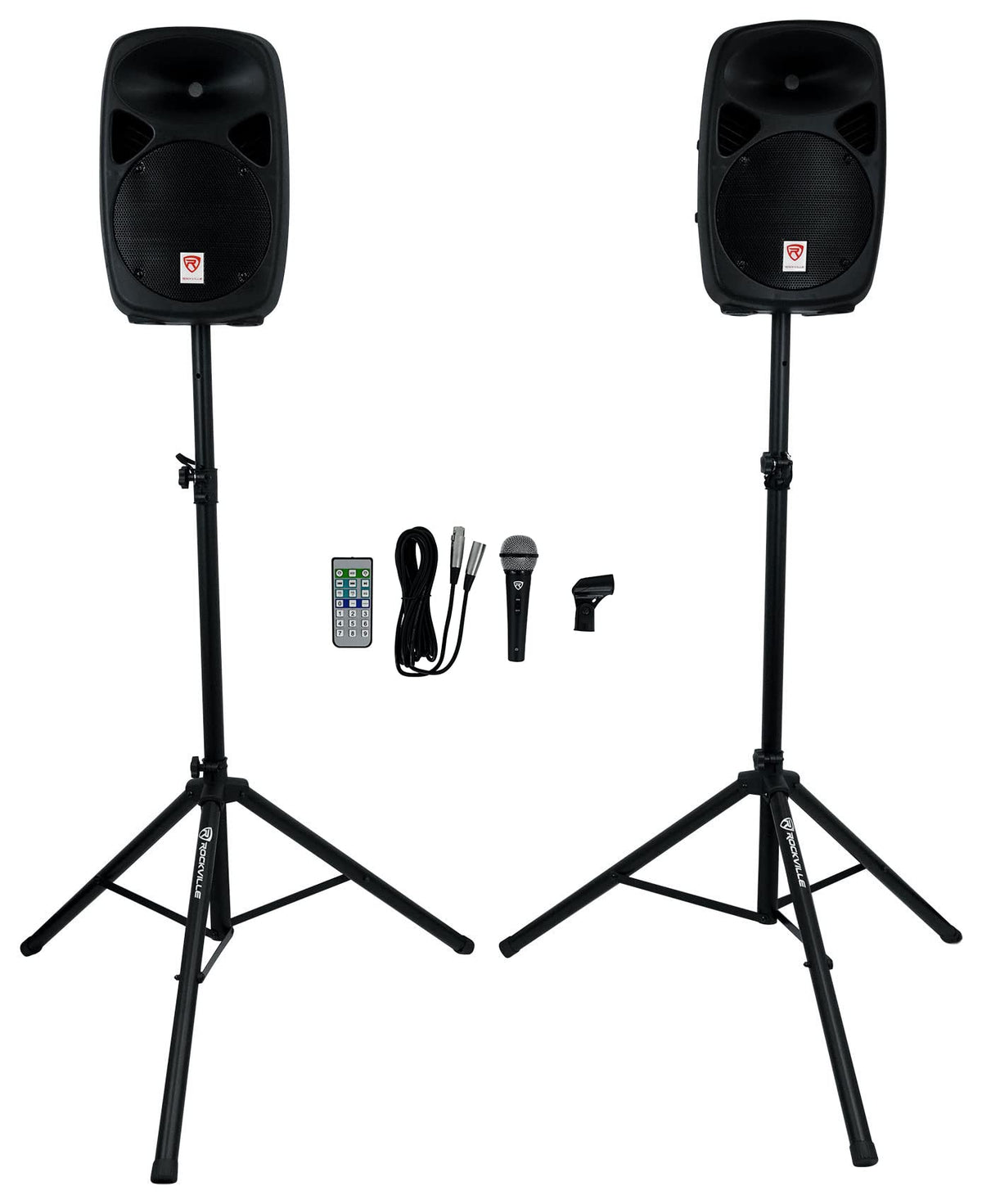 Powered PA Speaker Package with Mic Stands Cables P80582