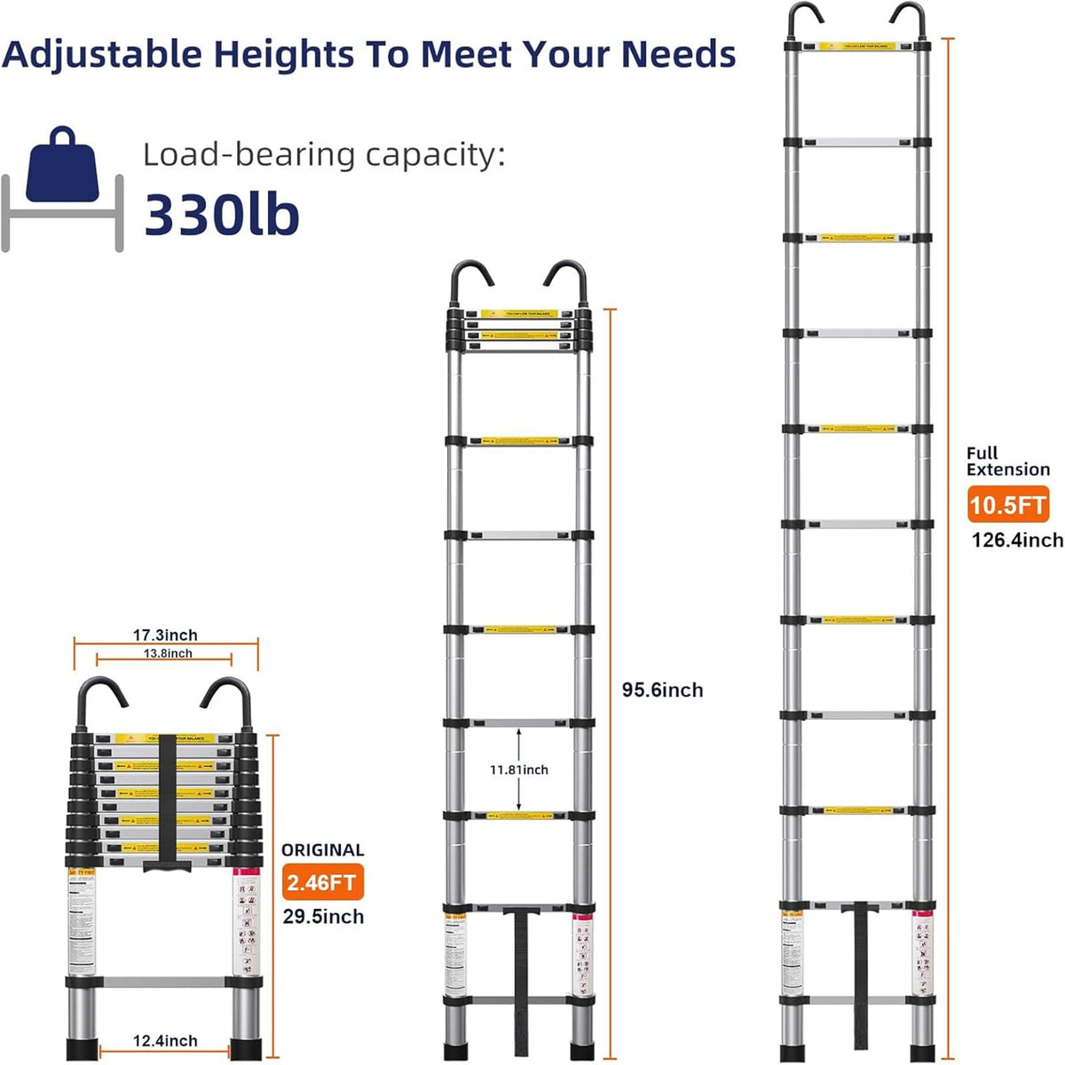 10.5ft Aluminum Telescoping Ladder 330 lbs Capacity M157