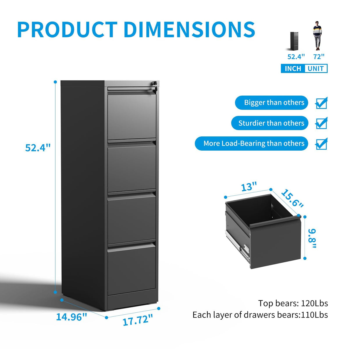 4 Drawer Metal File Cabinet with Lock K563