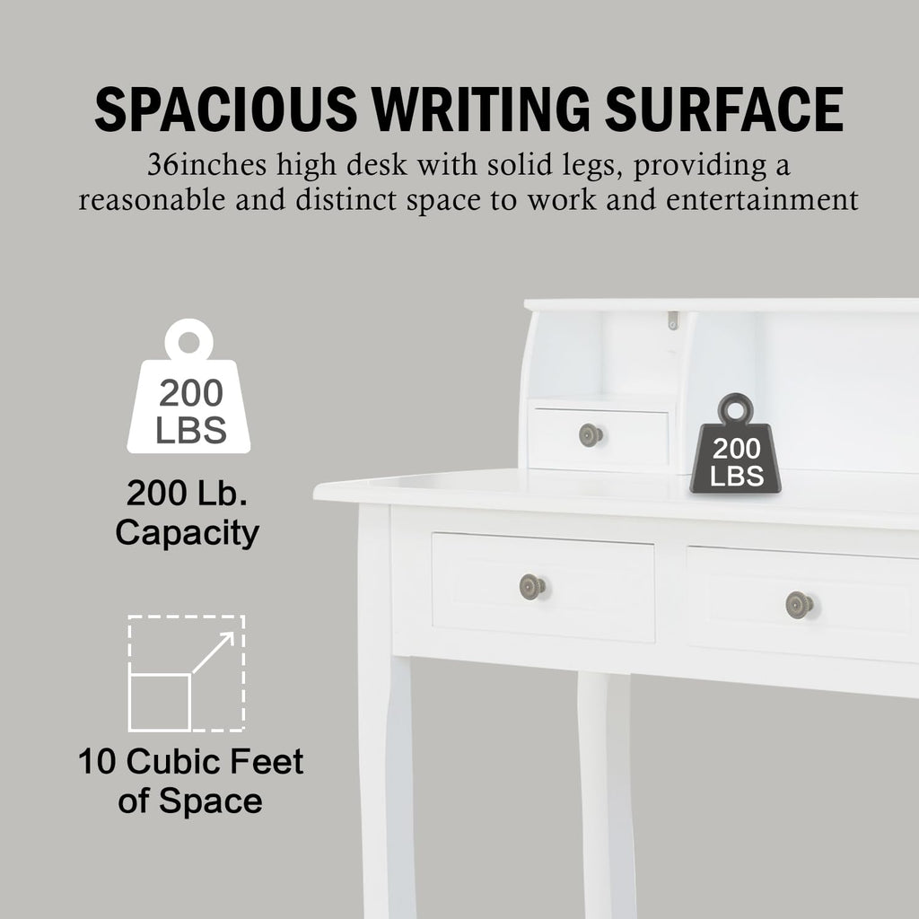 White Writing Desk with Hutch W31830