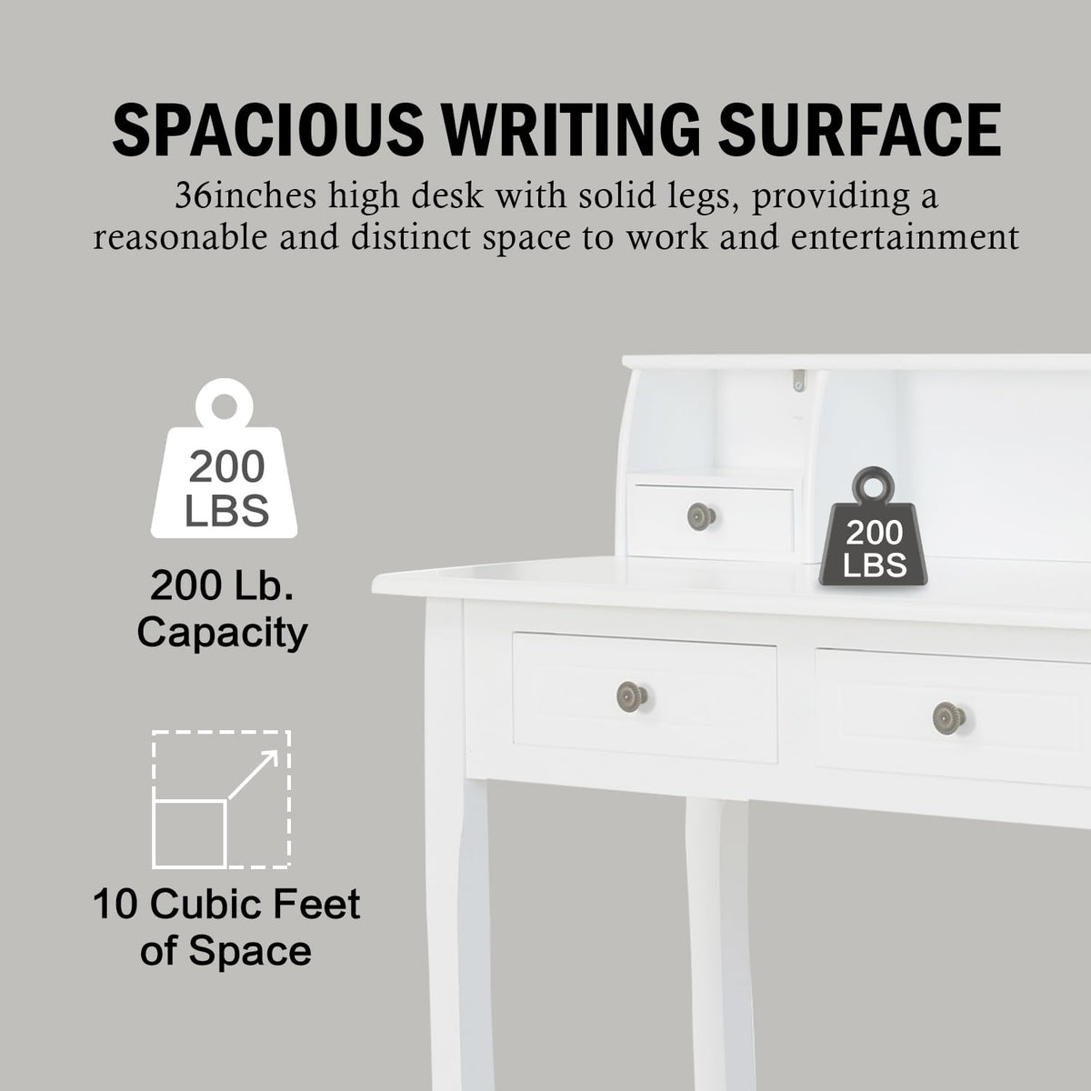 White Writing Desk with Hutch W31830
