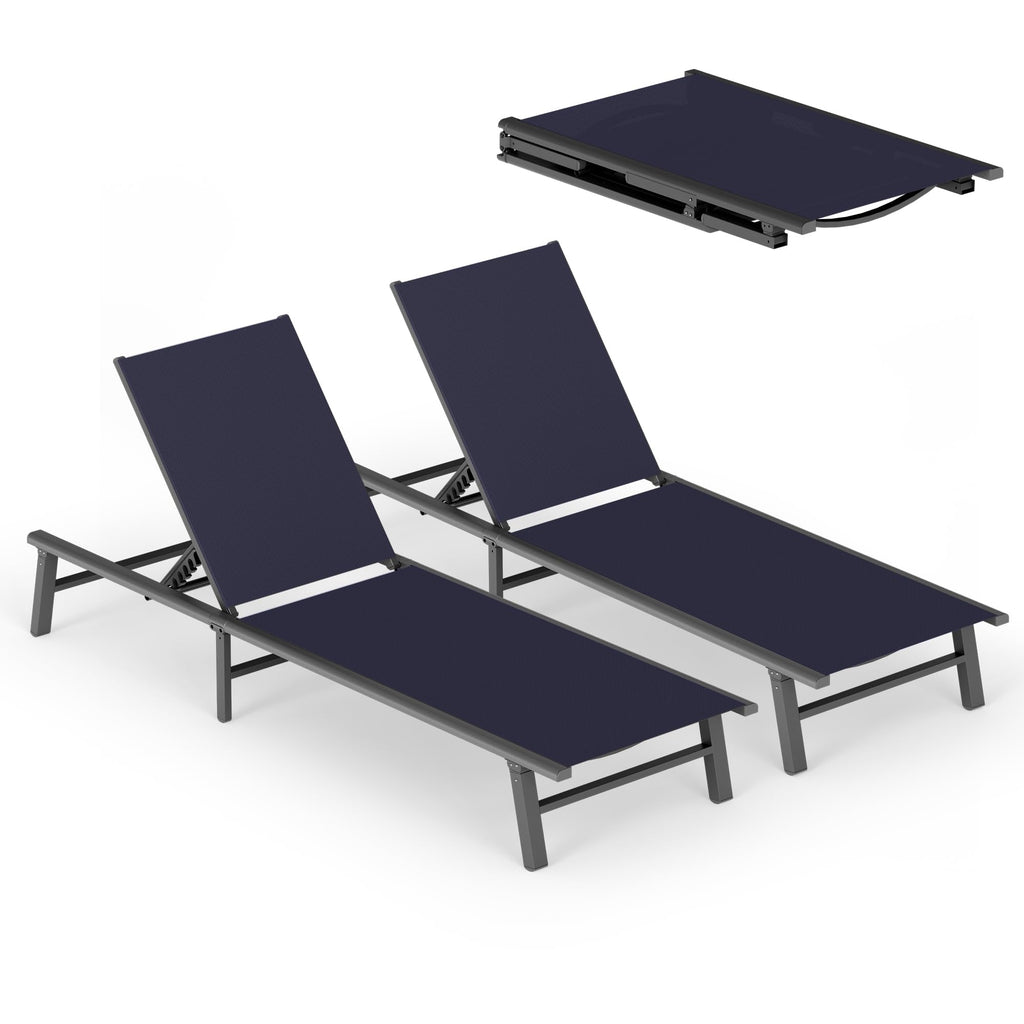 Foldable Aluminum Outdoor Lounge Chair Set of 2 Navy Blue M234247