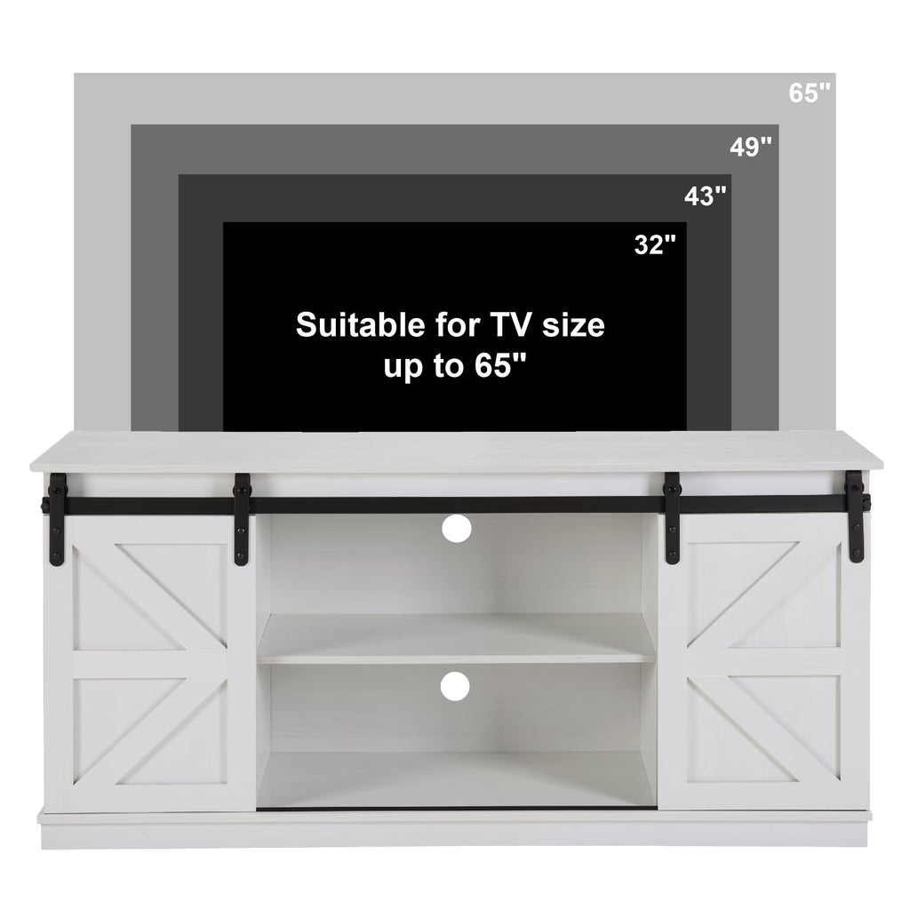 White TV Stand with Sliding Barn Doors J516