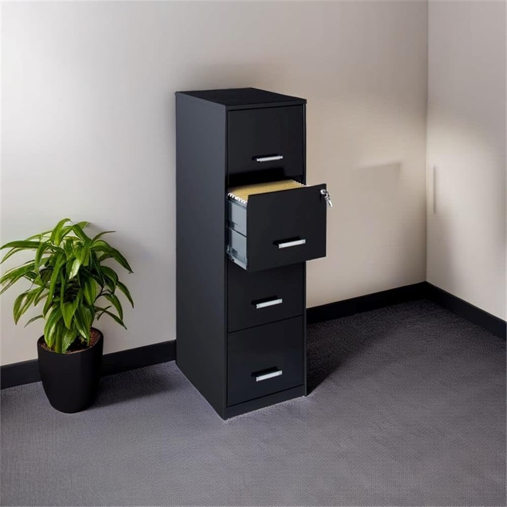 18" Deep 4 Drawer Black Metal Filing Cabinet F385
