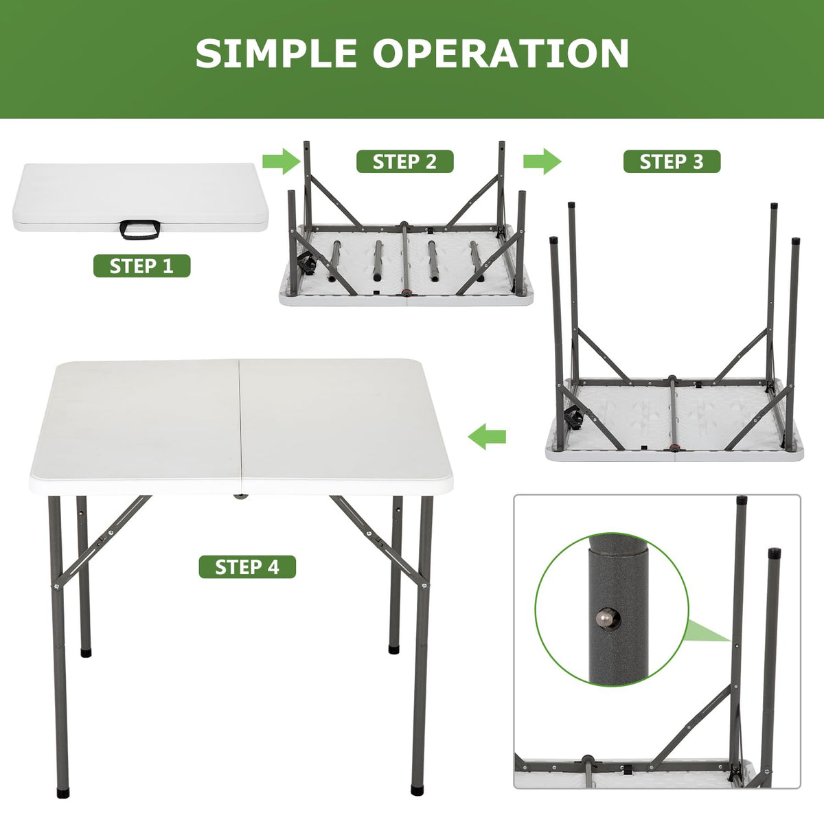 34" White Portable Plastic Folding Table E737