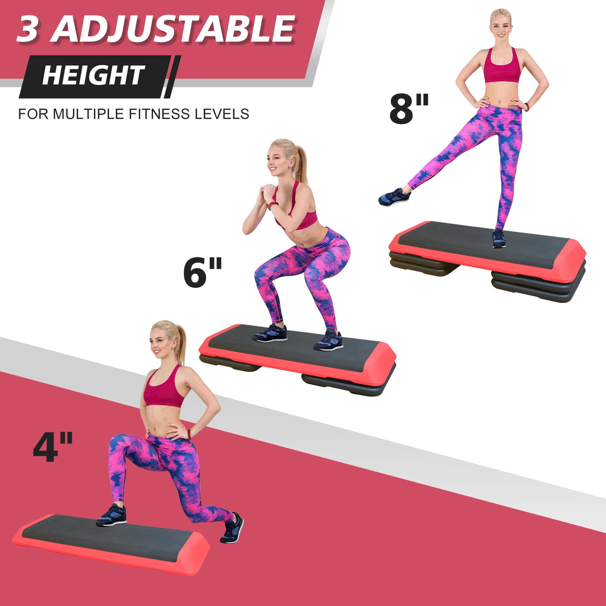 43'' Adjustable Aerobic Exercise Step Platform with 4 Stackable Risers H459