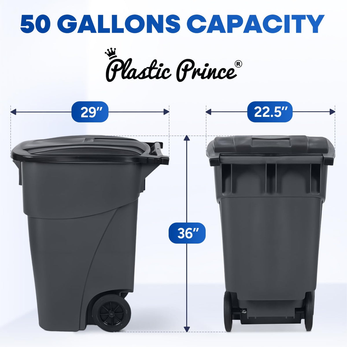 50 Gallon Gray Outdoor Trash Can with Lid and Wheels Q282