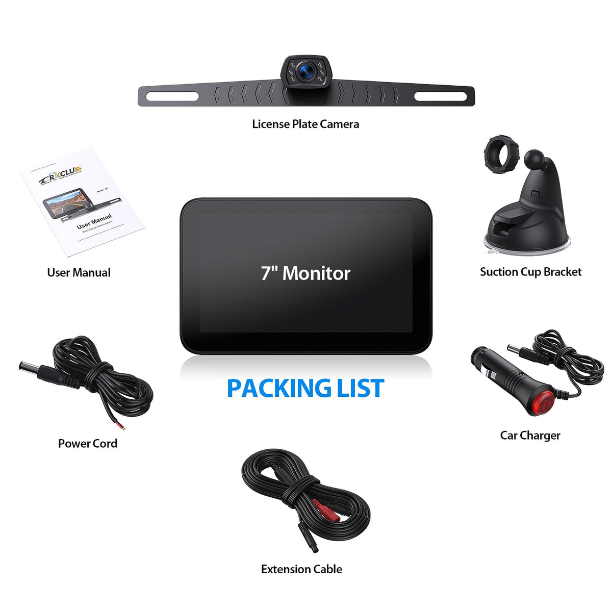 Wired License Plate Backup Camera with 7" Monitor W235