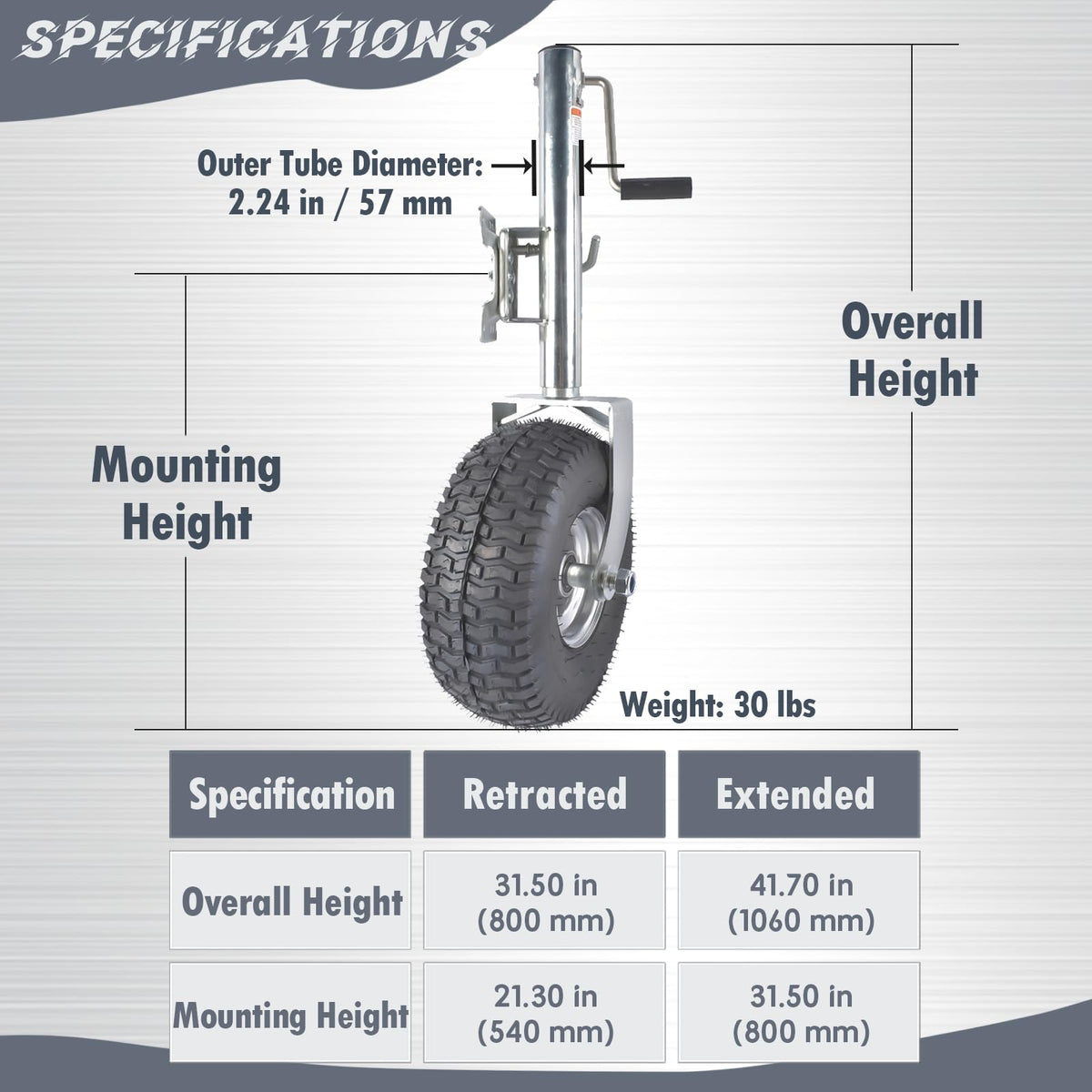 Heavy-Duty Swivel Trailer Tongue Jack 2000 lbs C471