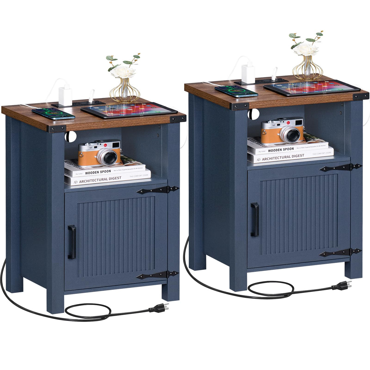 Dark Blue 18-Inch Fluted Nightstand Set of 2 G91856