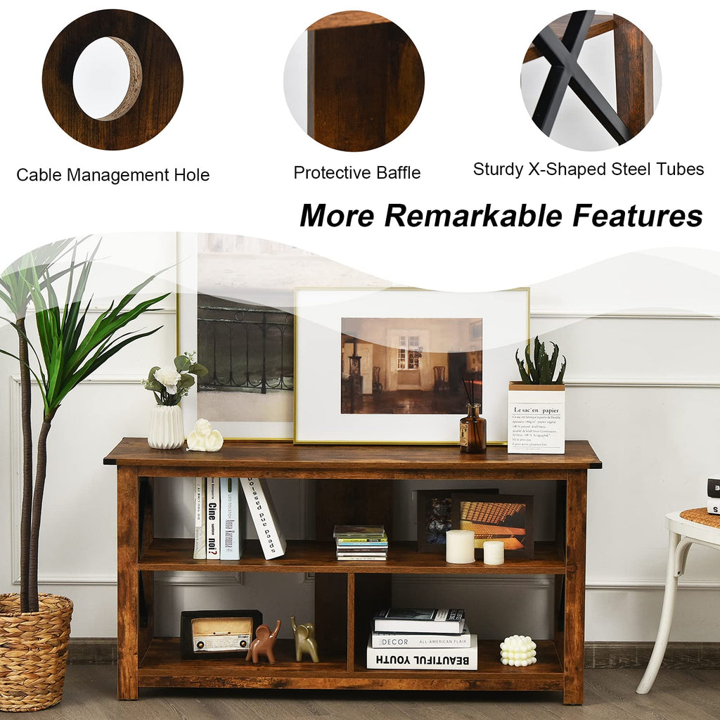 Brown 3 Tier Wood TV Stand with Open Shelves E414