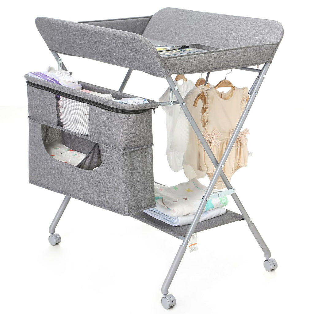 Portable Foldable Baby Changing Station with Wheels R556727