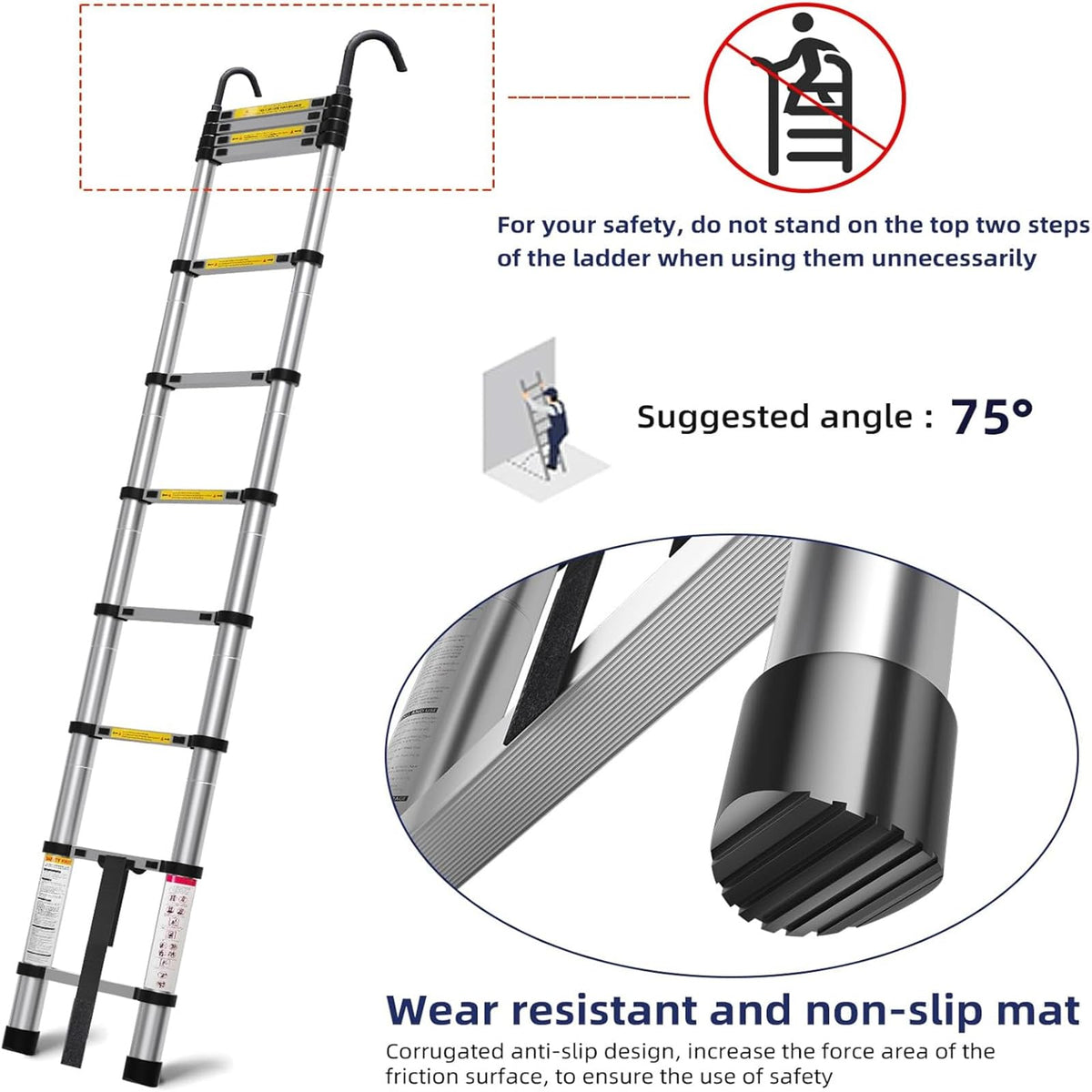 10.5ft Aluminum Telescoping Ladder 330 lbs Capacity M157