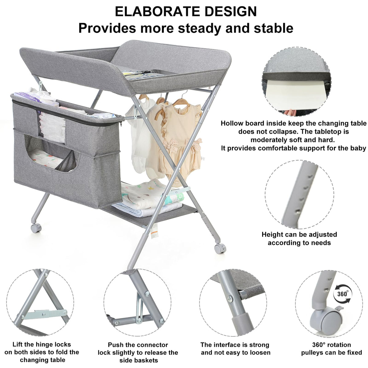 Portable Foldable Baby Changing Station with Wheels R556727