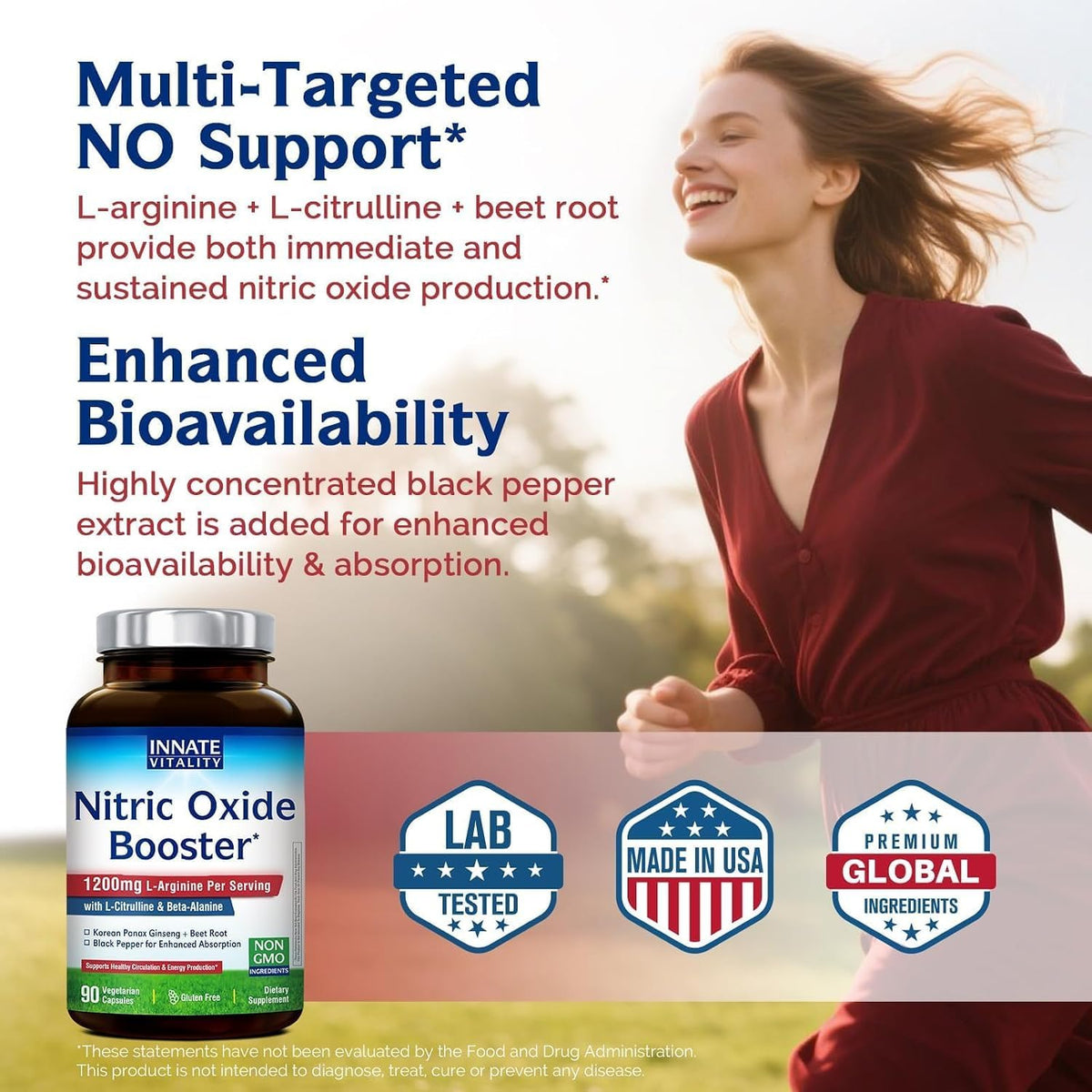 90 Vegan Capsules Nitric Oxide Booster Supplement U1540