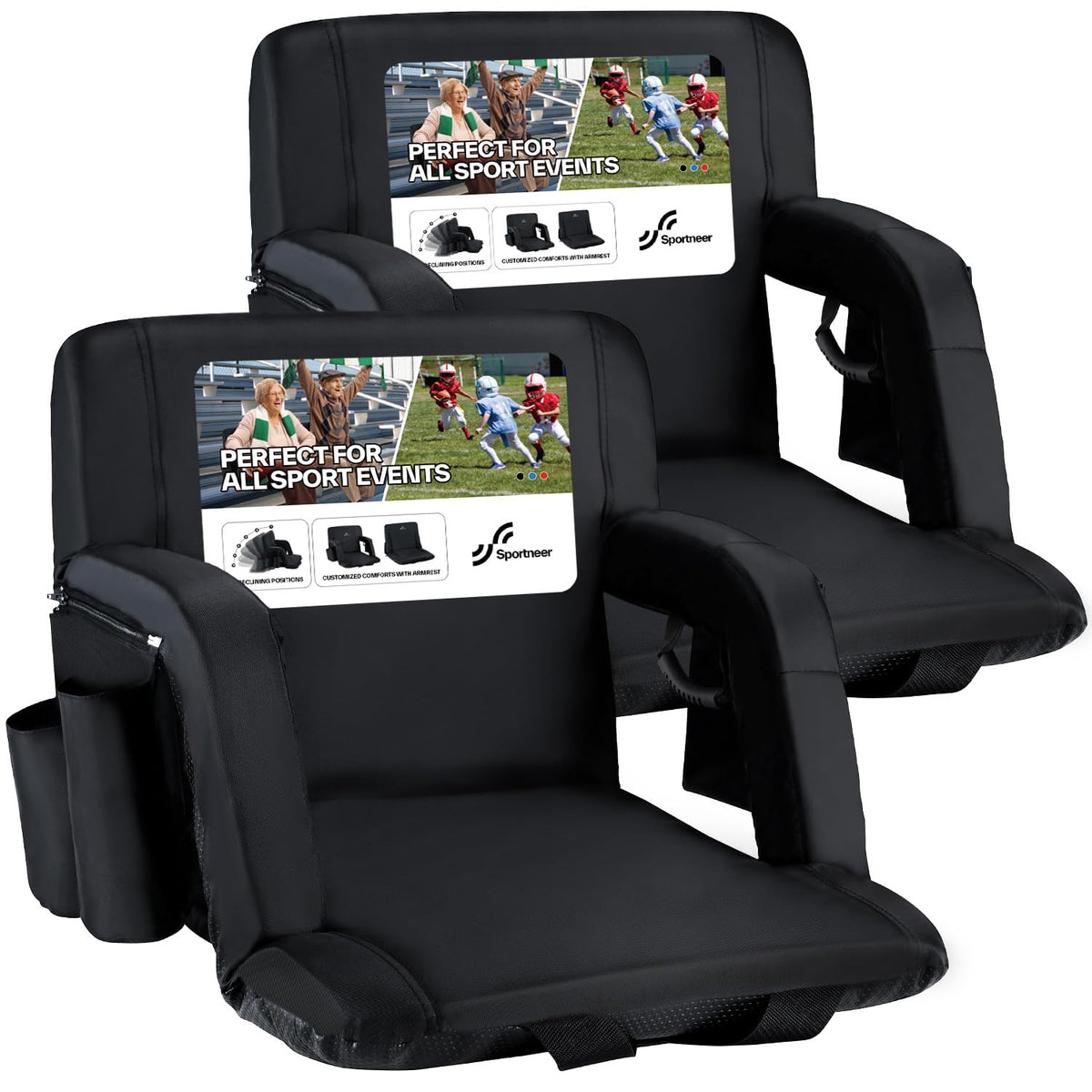 Stadium Seats with Back Support 2.5'' Thick Cushion 6 Adjustable Angle Bleacher Seat with Armrest W154