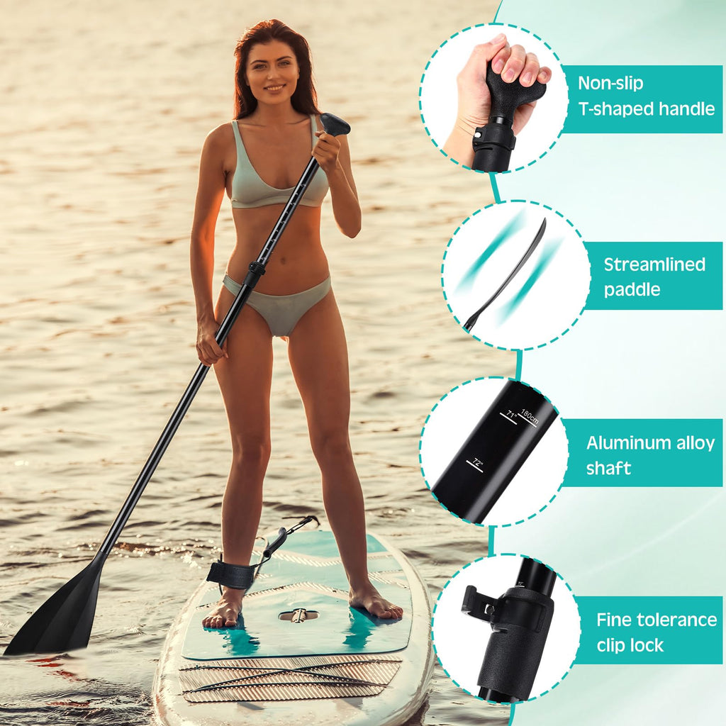 3 Pieces Paddle Board Paddle with Leash Detachable Aluminum Alloy Shaft E10501