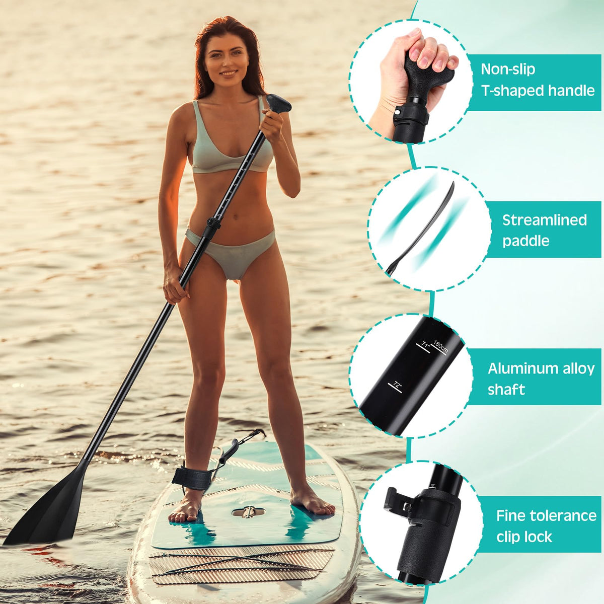 3 Pieces Paddle Board Paddle with Leash Detachable Aluminum Alloy Shaft E10501