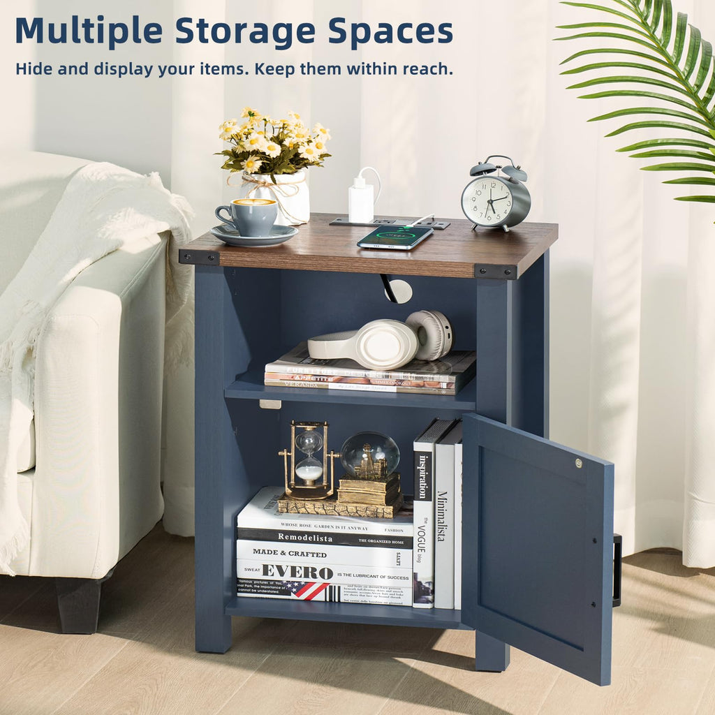 Dark Blue 18-Inch Fluted Nightstand Set of 2 G91856
