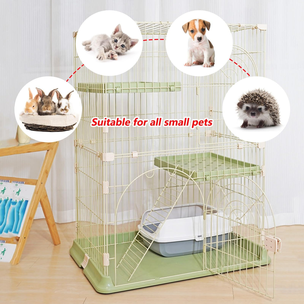 3/4-Tier Wire Cat Cage Playpen Kennel with Hammock F9380