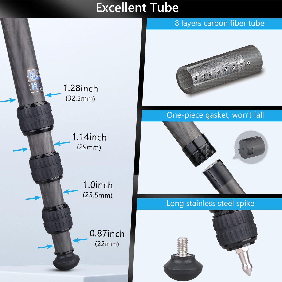 Carbon Fiber 32mm Tube Camera Tripod with 65mm Bowl Adapter B34958