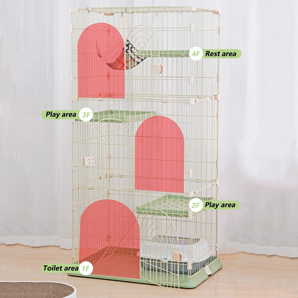 3/4-Tier Wire Cat Cage Playpen Kennel with Hammock F9380