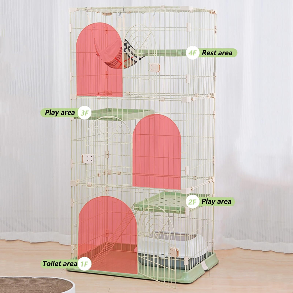 3/4-Tier Wire Cat Cage Playpen Kennel with Hammock F9380