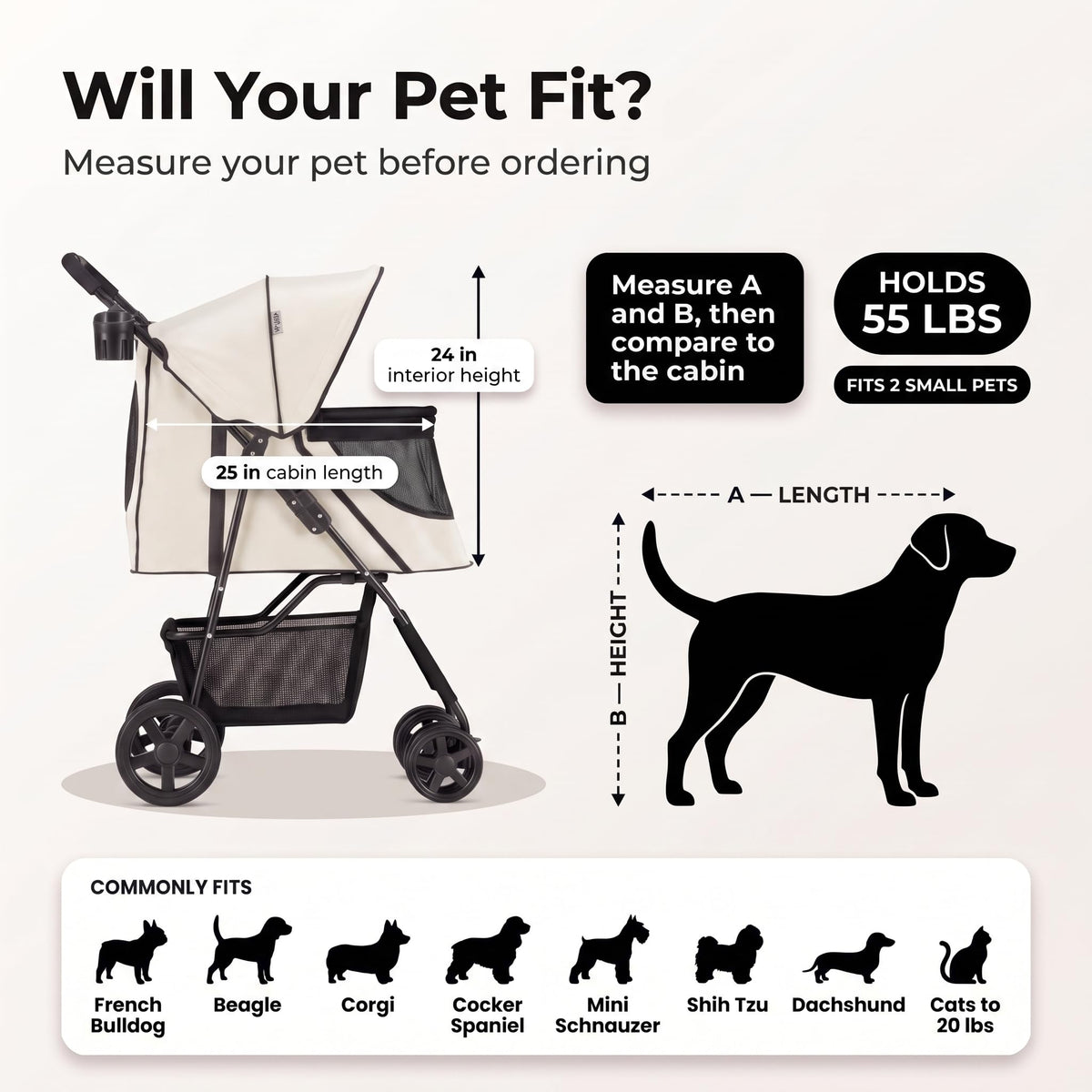 Foldable 4-Wheel Pet Stroller Y87460